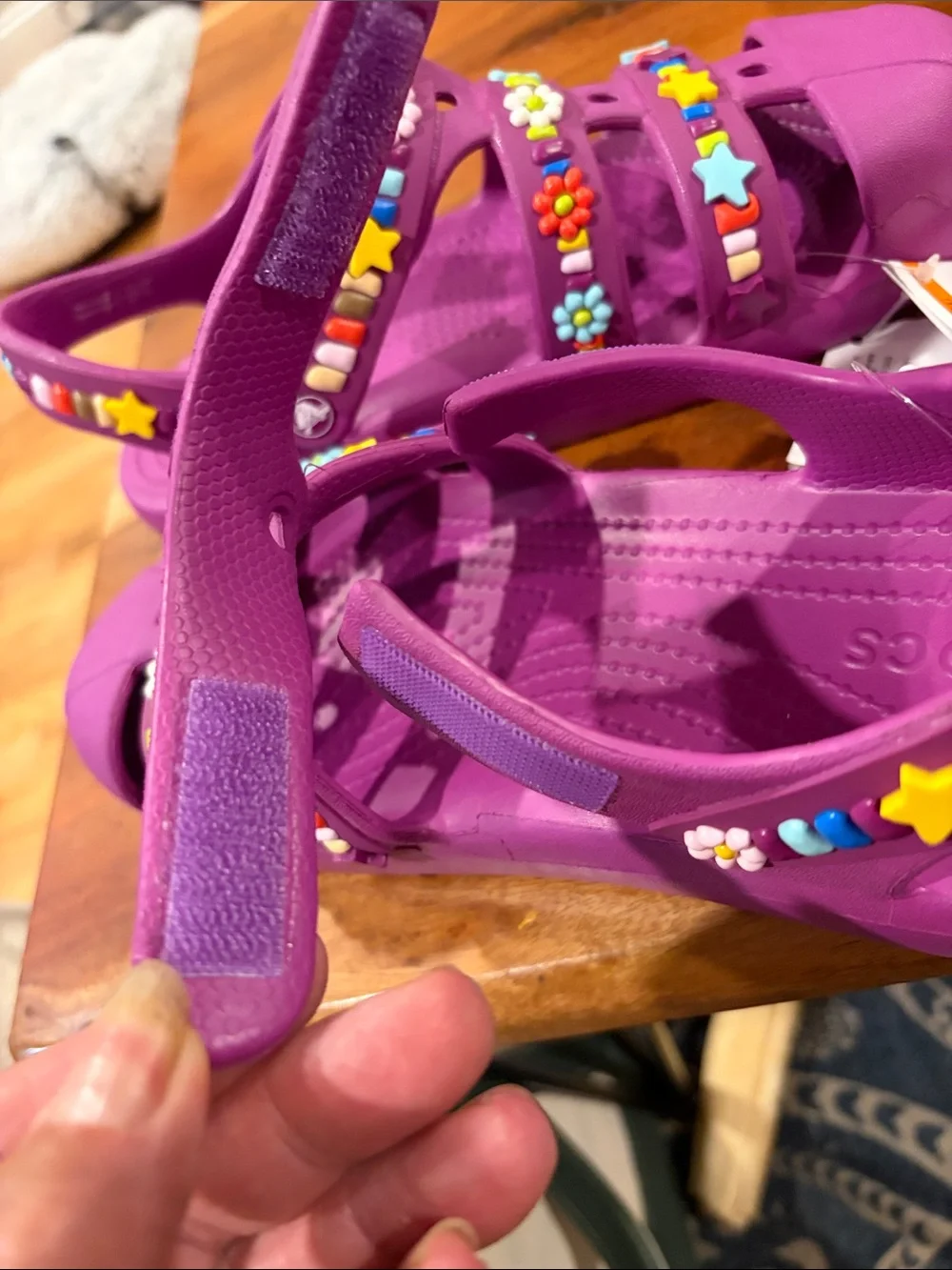 CROCS Kids' Fisherman PurpleGrapeberry Sandals with Multicolor Charm Straps